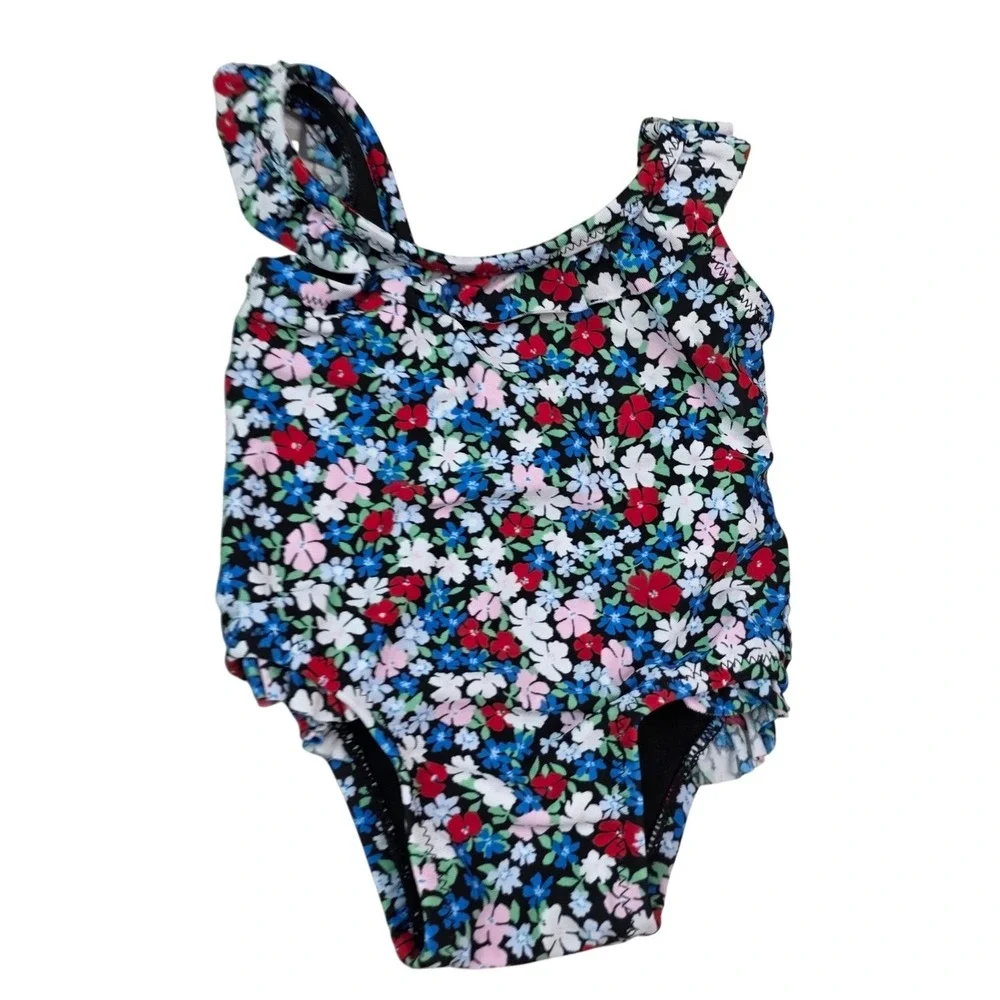 Old Navy Baby Girl Multi Ditsy Floral One Piece Swimsuit 0-3M‎ Ruffle 451461 S1
